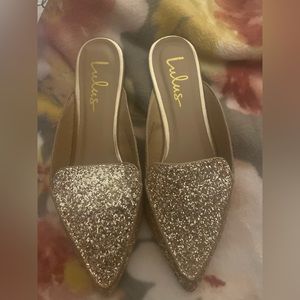 Lulus Rose Gold glitter mules